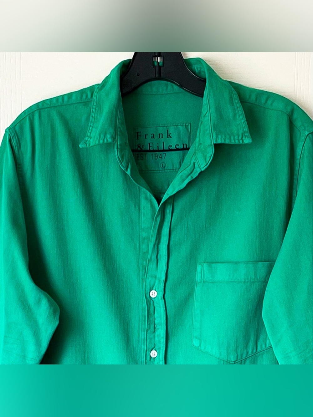 Frank & Eileen Rory Maxi Shirt Dress Cotton Kelly Green Button Down Large EUC - Picture 5 of 9